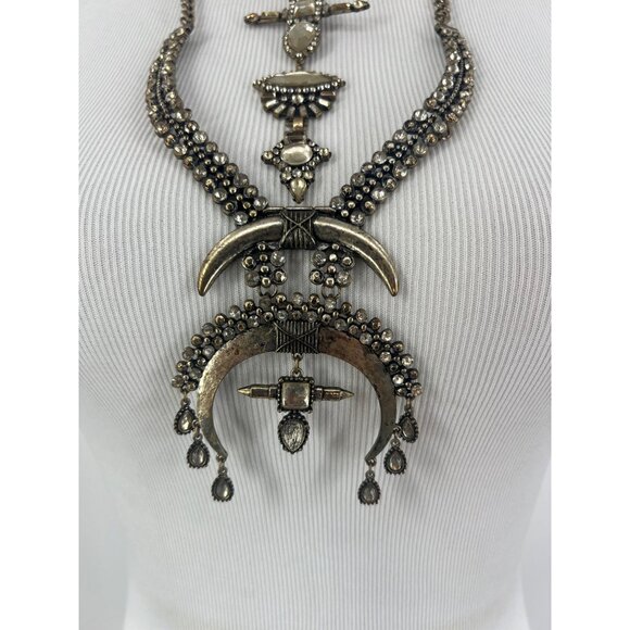 Free People Multilayered Antiqued Silver & Rhinestone Necklace - Picture 5 of 16